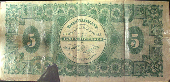$5 G-1298.05 T1 City Chattanooga 1874 back